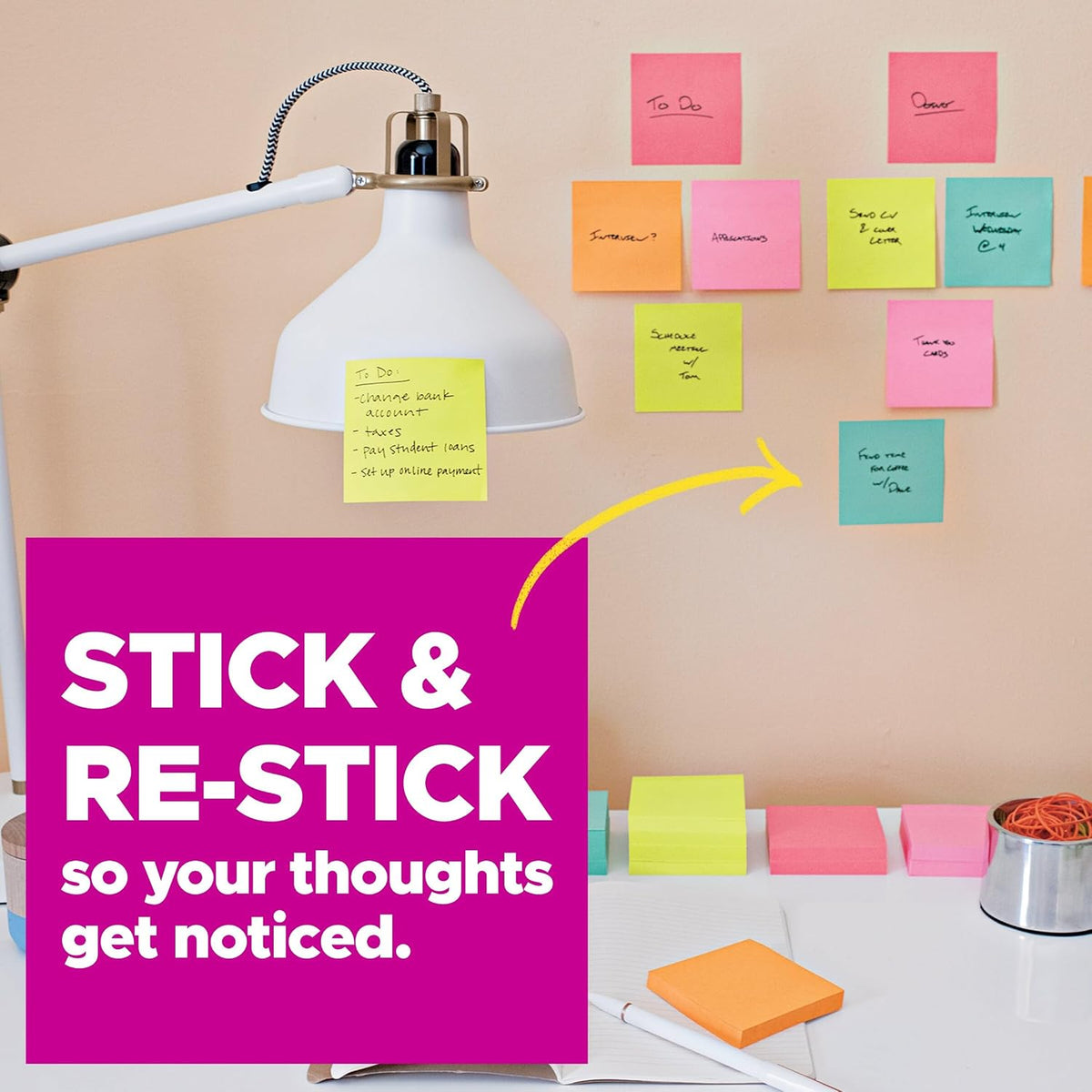 Post-it Super Sticky Notes, 3 x 3 in, Canary Yellow, 24 Pads, 90 Sheets/Pad