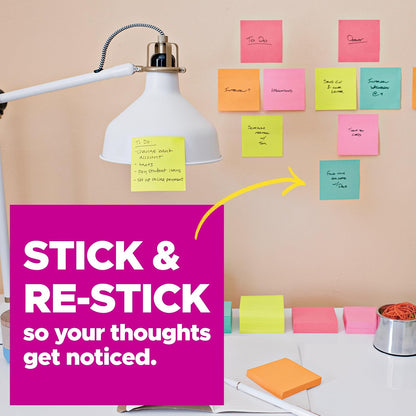 Post-it Super Sticky Notes, 3 x 3 in, Supernova Neons, 24 Pads