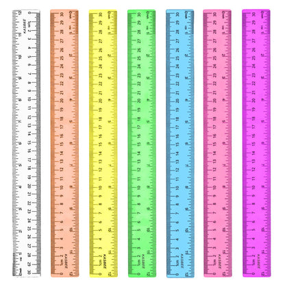 6 Inch Ruler Plastic, Colored Clear Rulers for Kids, School, Office, 7PCS