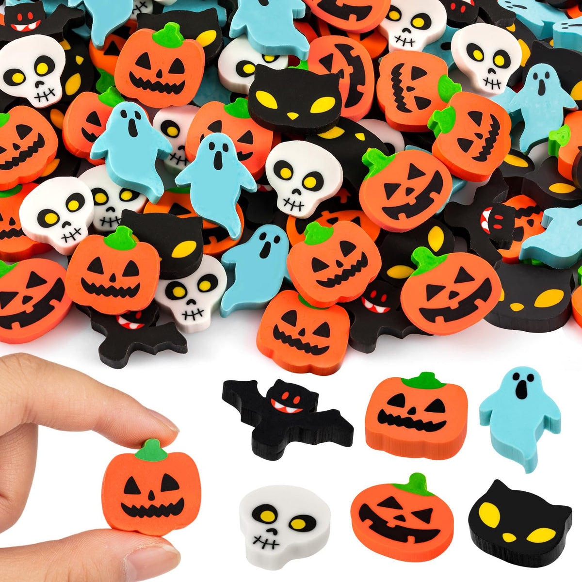 YGAOHF 150 Pack 6 Styles, Fun Pumpkin Ghost Bat Erasers, Cute Mini Erasers