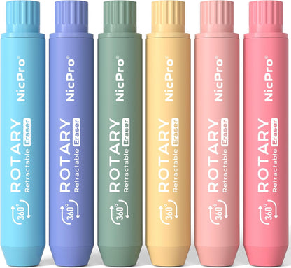 Nicpro 6 Pack Rotary Retractable Erasers, Soft TPE Twist Eraser-Rainbow