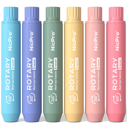 Nicpro 6 Pack Rotary Retractable Erasers, Soft TPE Twist Eraser-Rainbow