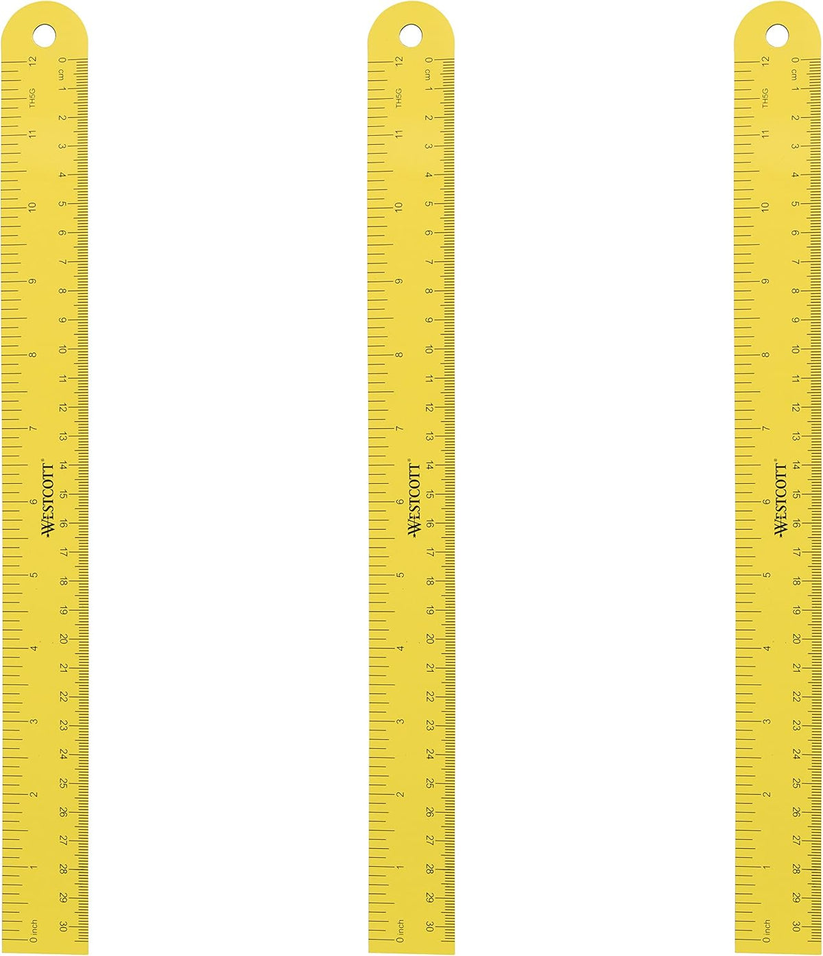 Westcott ‎12 inch Magnetic Flexible Rulers (3 Pack), Yellow, for School, Office, Crafts and DIY, Measuring Tools for Students and Adults
