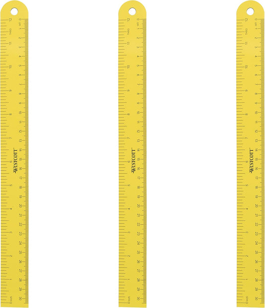 Westcott ‎12 inch Magnetic Flexible Rulers (3 Pack), Yellow, for School, Office, Crafts and DIY, Measuring Tools for Students and Adults