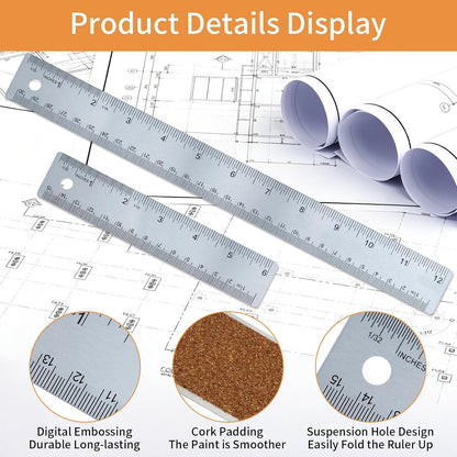 Metal Ruler Set 6 Inch and 12 Inch,Metal Straight Edge Ruler for Drawing
