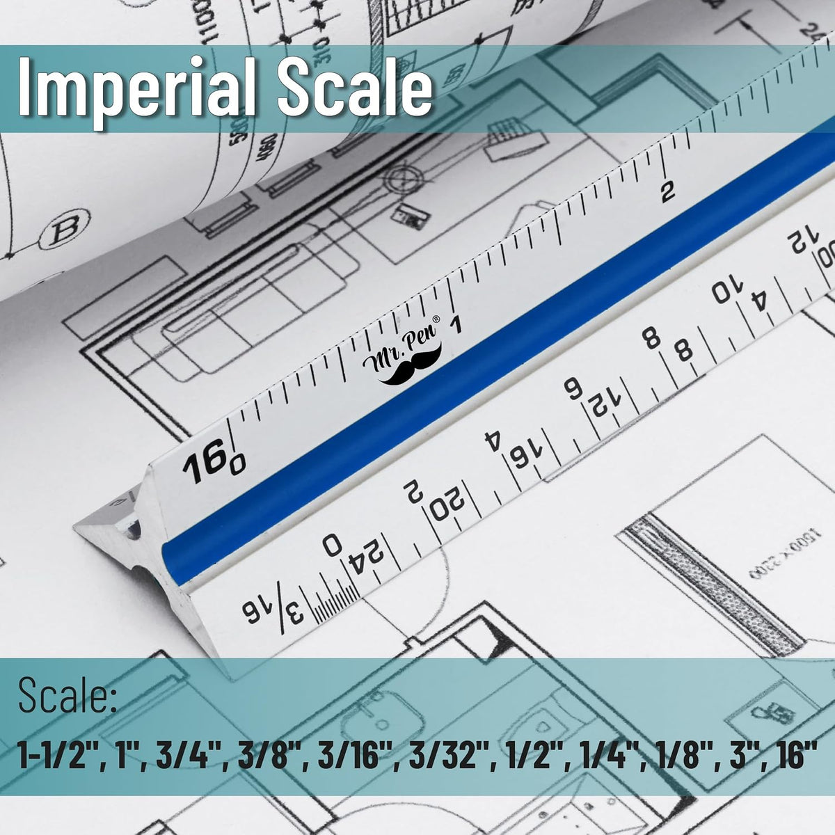 Mr. Pen Architectural Scale Ruler, 12 Inch, Silver