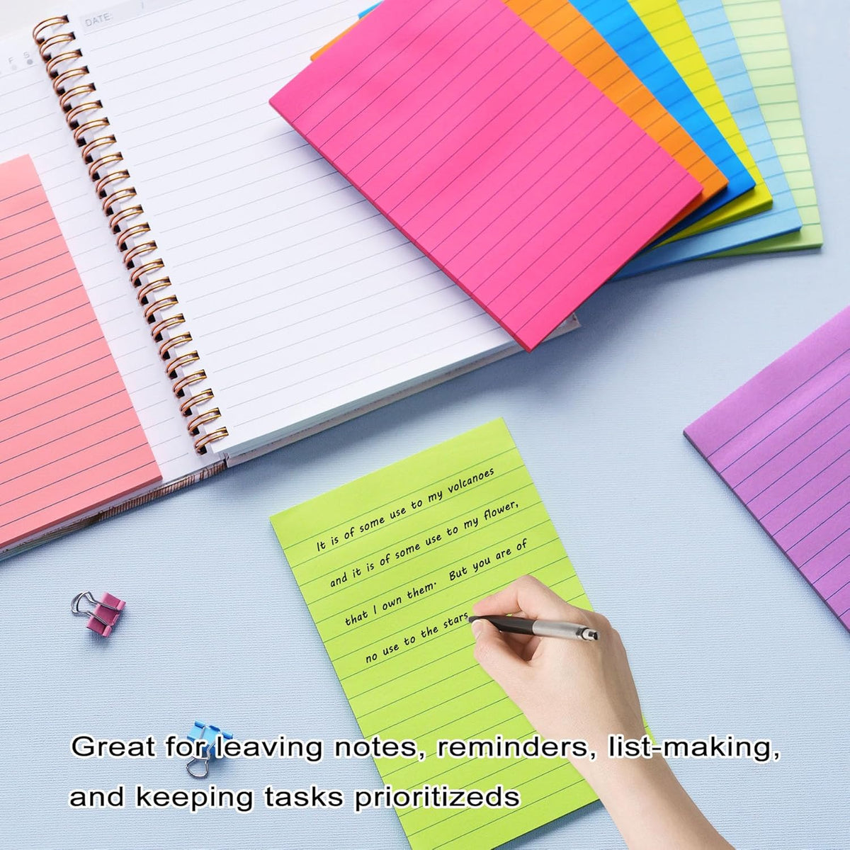 HQCME 9 Pads Lined Sticky Notes 4x6 in, Bright Large Notepads with Lines