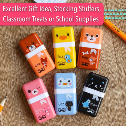 Mr. Pen- Eraser with Cover and Roller, 6 Pack, Animal Theme