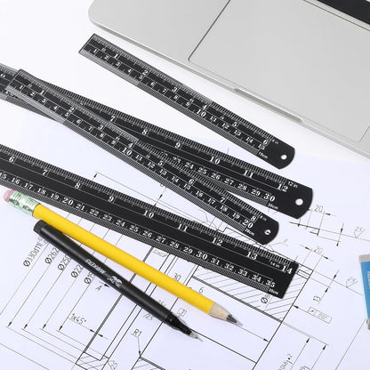 Mr. Pen- Metal Straight Edge Ruler, 4 pcs, 6", 8", 12", 14", Black