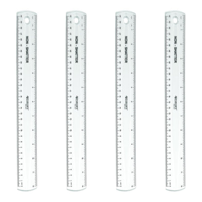 Westcott 12-Inch Flexible Shatterproof Rulers, Flexible Design with Easy-to-Read Markings, for Home, Office, Classroom, Back to School, School Supplies, 4 Pack