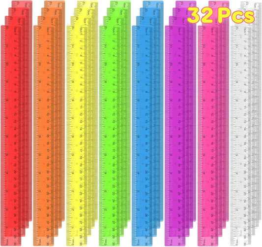 32 Pcs Clear Plastic Rulers, 12 Inch Transparent Rulers for Classroom